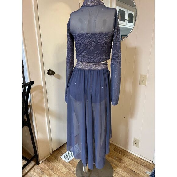 Balera Soft Blue Two Piece Dance Costume Crop Top & half Skirt S - Picture 7 of 9